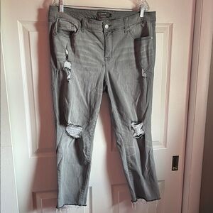 Torrid Gray Destructed Crop Boyfriend Jeans
